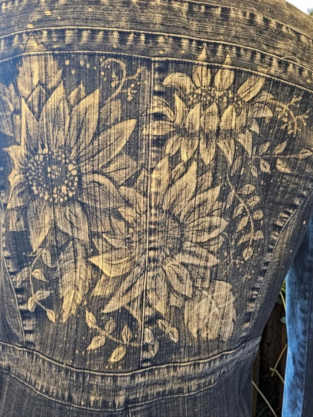 Hand painted with Bleach Jean Jacket - Sunflowers - Picture 2 of 3